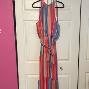 Julia Jordan Vibrant Multicolor Striped Halter Dress